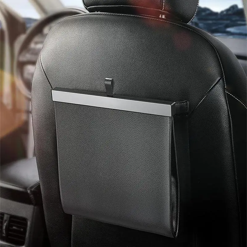 Car Trash Bag Hanging Garbage Bin With Pockets Suitable For Tesla Model 3YX Waterproof PU Leather Auto Rubbish Supplies