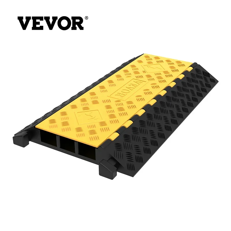 

VEVOR 1 Pack of 3-Channel Rubber Cable Protector Ramps Heavy Duty 44000Lbs Load Capacity Cable Wire Cord Cover Ramp Speed Bump