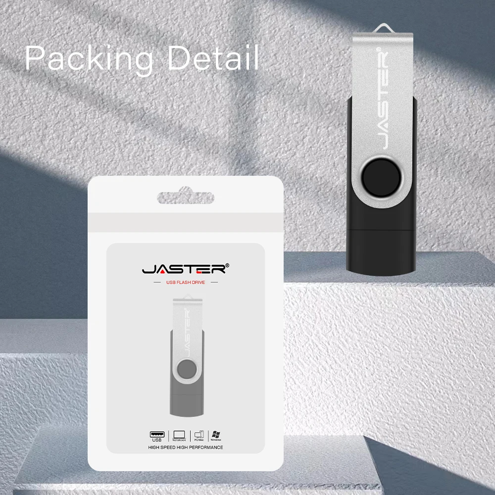 JASTER TYPE-C 2 in 1 USB 3.0 플래시 드라이브 128GB 다채로운 회전식 메모리 스틱 64GB 무료 맞춤형 로고 Pendrive 32GB 비즈니스 선물