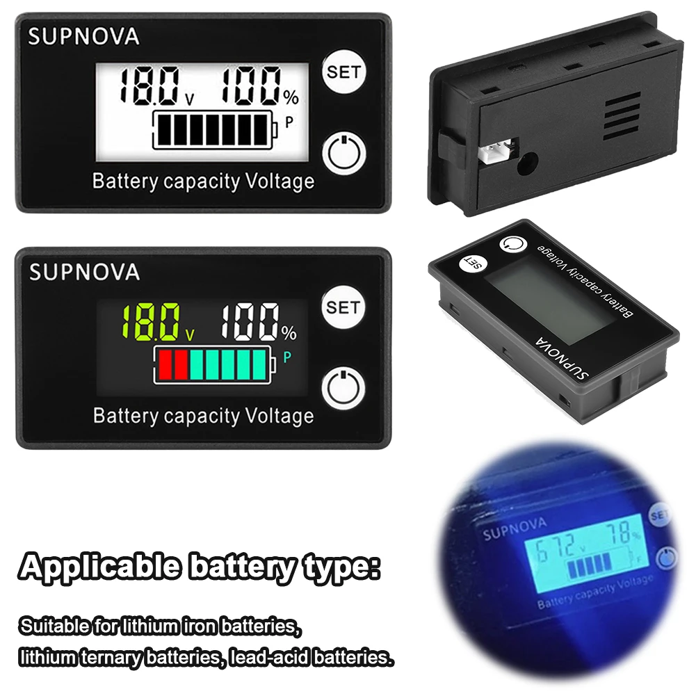 DC 8V-100V Digital Electricity Meter LCD Display Car Battery Charge Level Indicator Lead Acid Lithium LiFe PO4 Digital Voltmeter 2