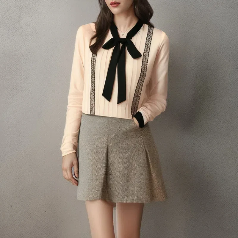 New Fashion Spring and Summer Bow Tie Commuting Women's Chiffon Shirt Casual Women's Shirt Top 0473