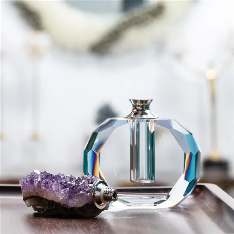 Healing Crystals Cluster Perfume Bottles Reiki Meditation Raw Stone Glass Oil Diffuser Bottle Aromatherapy Room Decoration Gifts