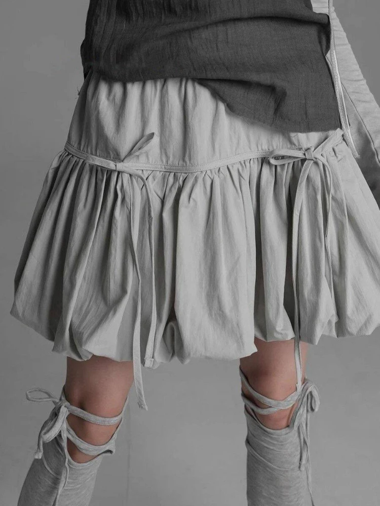 

ADAgirl Bow Lace-up Bubble Skirt Women A-line Ball Gown Spring Summer Korean Fashion Y2k Mini Skirt Cute Balletcore Short Dress