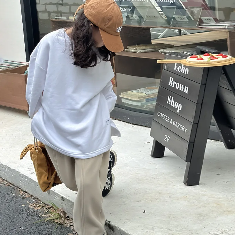 여아용 긴팔 블라우스, 한국 패션 스타일, 플리스, 기본 단색, 심플, 캐주얼, ..