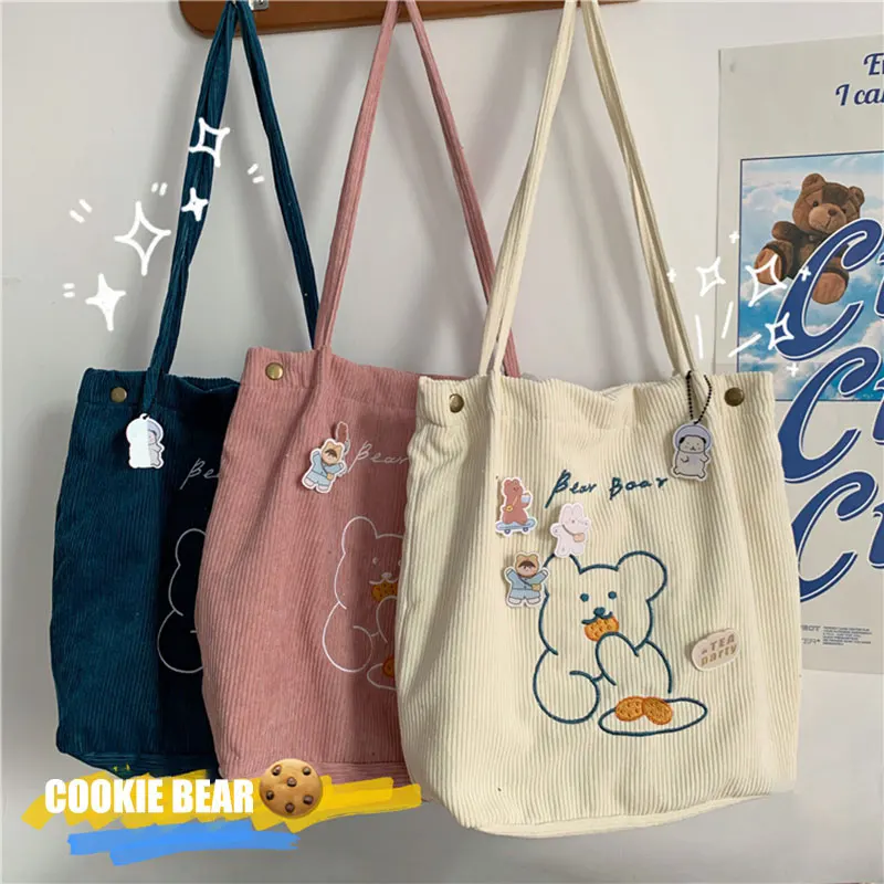 Corduroy Bear Shoulder Bag | Storage Bag Handbag | Kawaii Makeup Bag |  Cross Body Kawaii - Storage Bags - Aliexpress