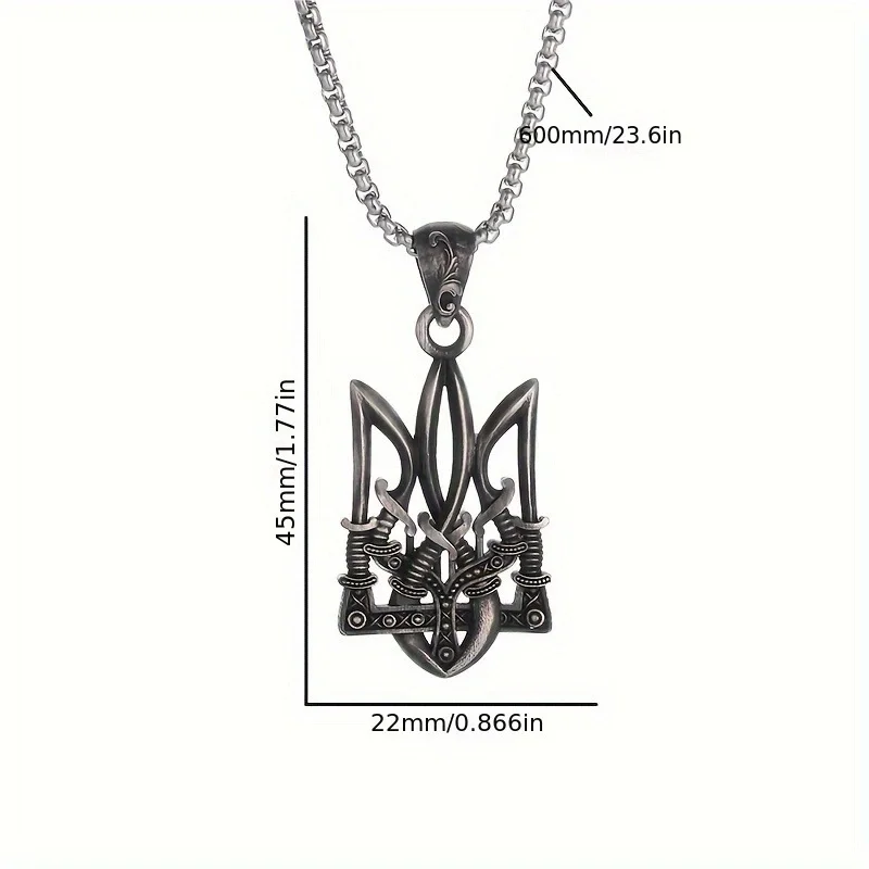 Retro Neptune Poseidon Trident Necklace Ukraine National Emblem Pendant Men's Jewelry