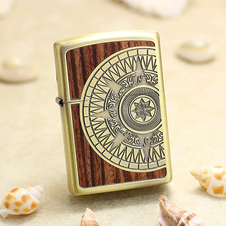 

Genuine Zippo oil lighter copper windproof wood compass Kerosene lighters Gift with anti-counterfeiting code