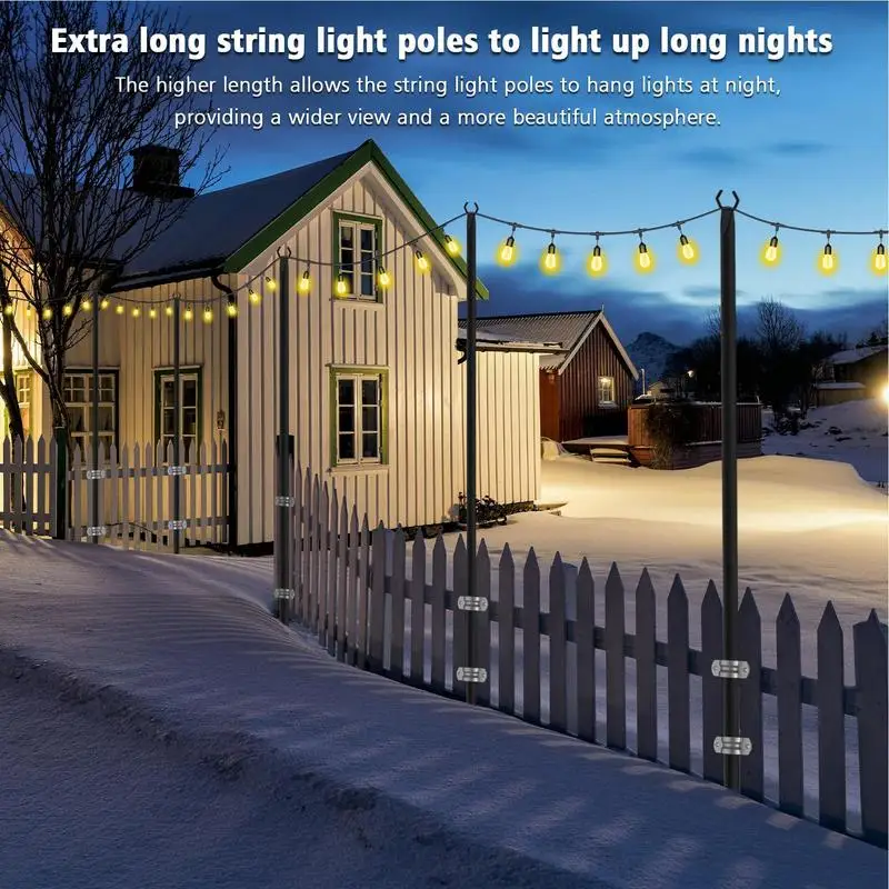 String Light Stand 2X Garden Light Poles Metal String Yard Poles Lawn Garden Heavy Duty Metal Outdoor