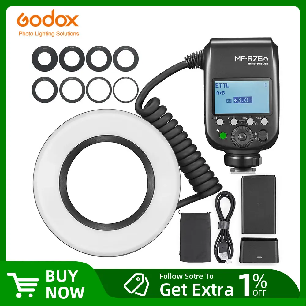Godox MF-R76C MF-R76N MF-R76S TTL HSS 2.4G Wireless Macro LED Ring Light Speedlite Flash Light for Canon Nikon Sony Camera on camera flash,camera flash