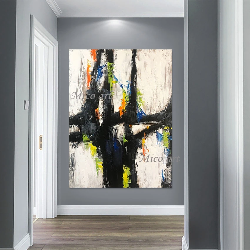 

Акриловая картина, холст без рамки, абстрактная черно-белая художественная текстурированная масляная живопись, современное офисное украшение для стены