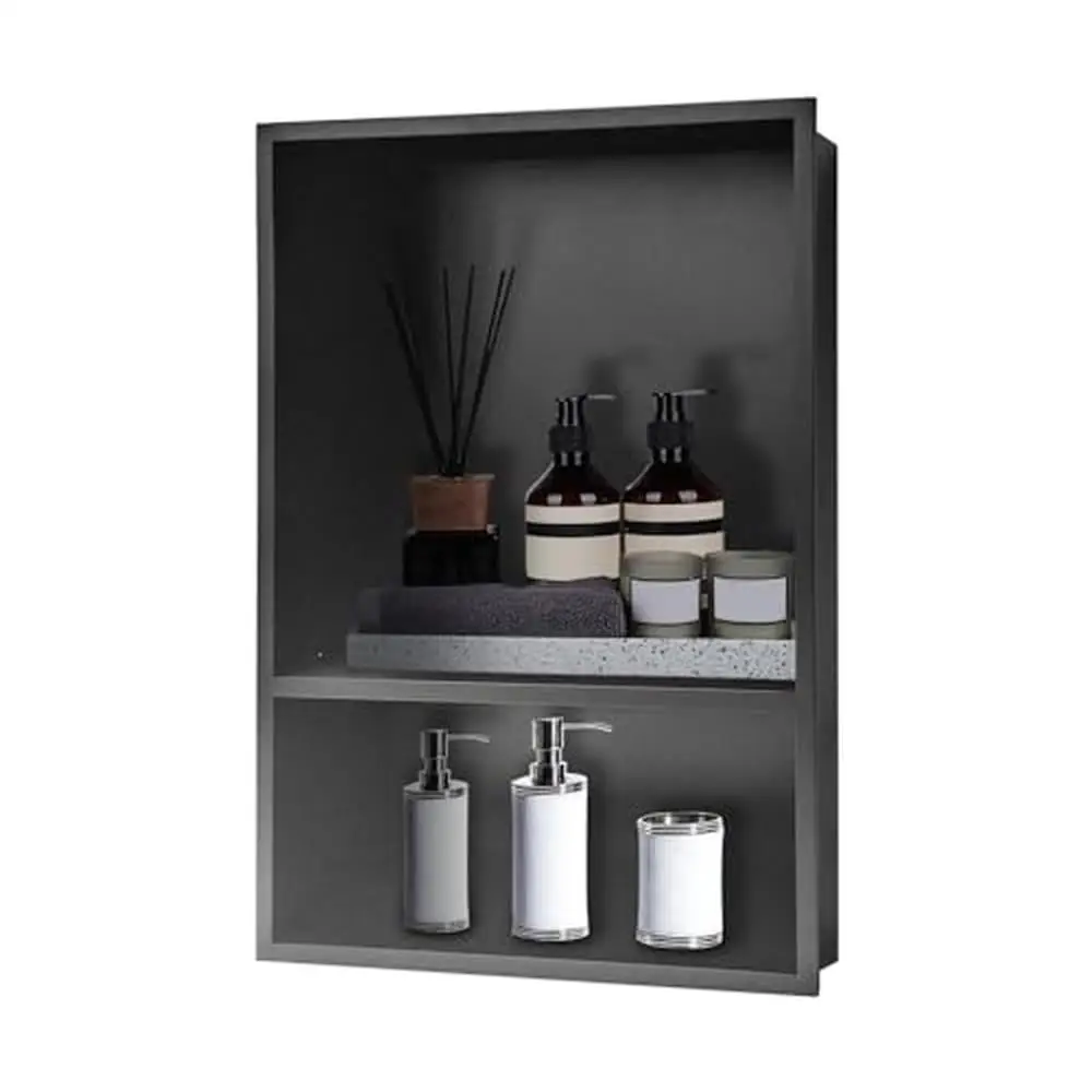

Stainless Steel Shower Niche Organizer 17" x 25" Double Shelf Insert Bathroom and Kitchen Waterproof Durable Design Easy