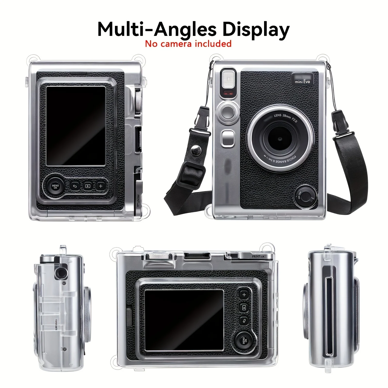 Camera Clear Case action camera cover 1 x for instax Mini EVO Camera with Shoulder Strap-Clear (Camera not included)