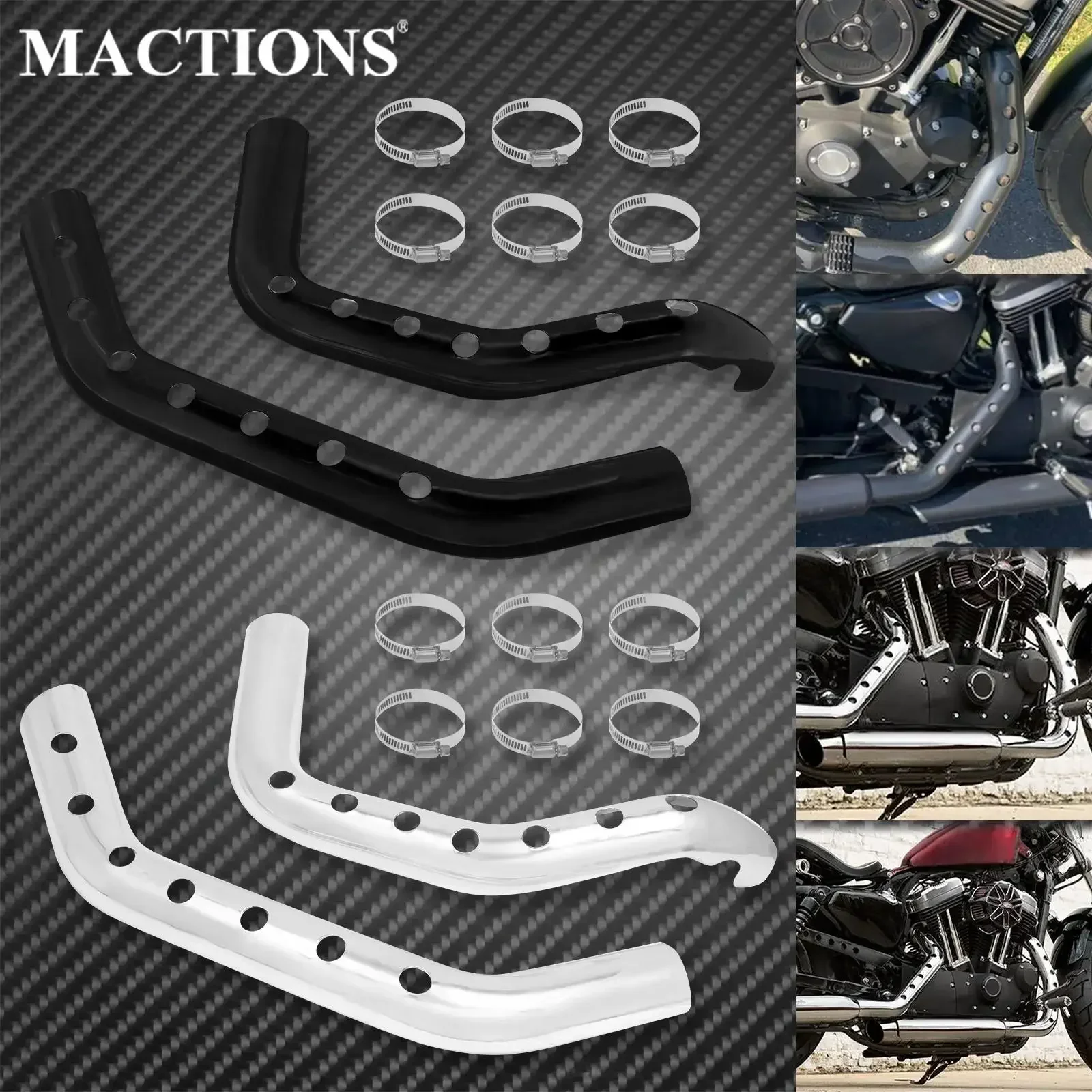 Motorcycle Exhaust Pipe Heat Shield Muffler Guard Black/Chrome