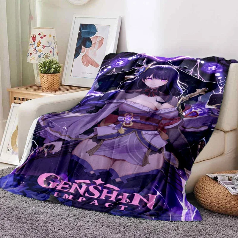 

Genshin Impact Cartoon HD Printing Soft Plush Sofa Bed Throwing Picnic Blanket Modern Flange Plush Blanket Noon Break Cover