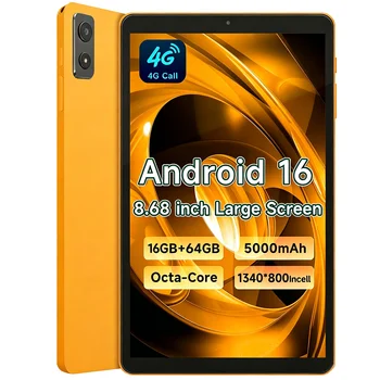 ANRY 8.68 Inch Android 16 Tablet 4G Phone Call T616 Octa Core 16GB RAM 64GB ROM 5000mAh WiFi GPS 2026 Tablet PC With SD SIM Slot 1