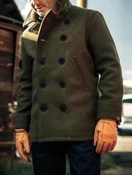 Faionable Pure Color Men's Jaet Outerwear Woolen Material Autumn Winter Men's Clothing Slim Fit European Sle Windproof