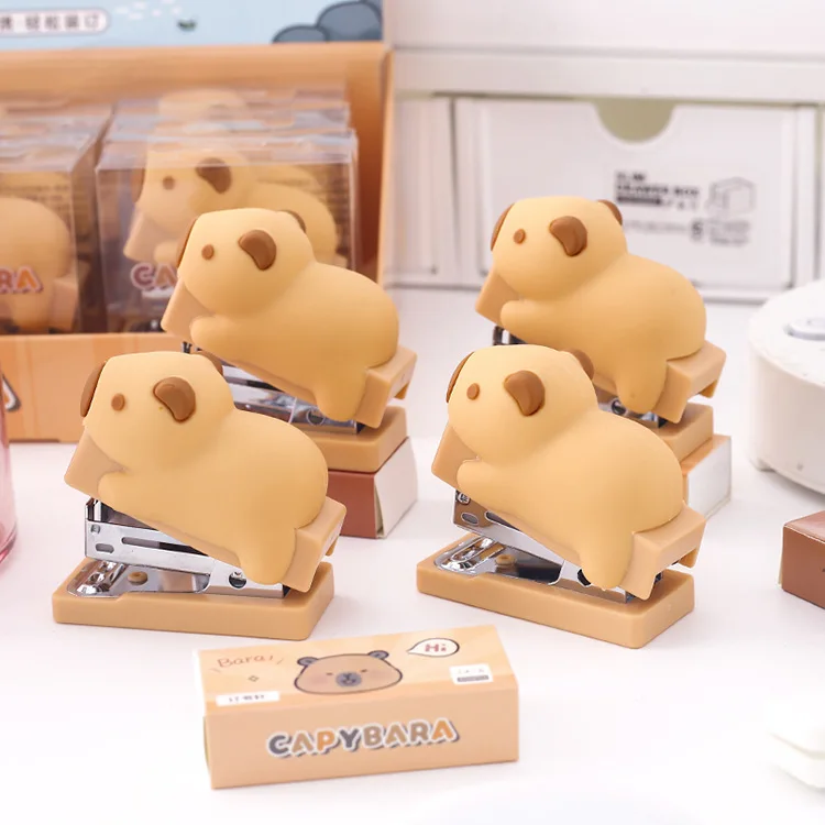 Mini Stapler Set 1Pcs 3D Capybara Mini Stapler Set with Staples Cute Cartoon Paper Binder Stationery Office Binding Tools School Supplies