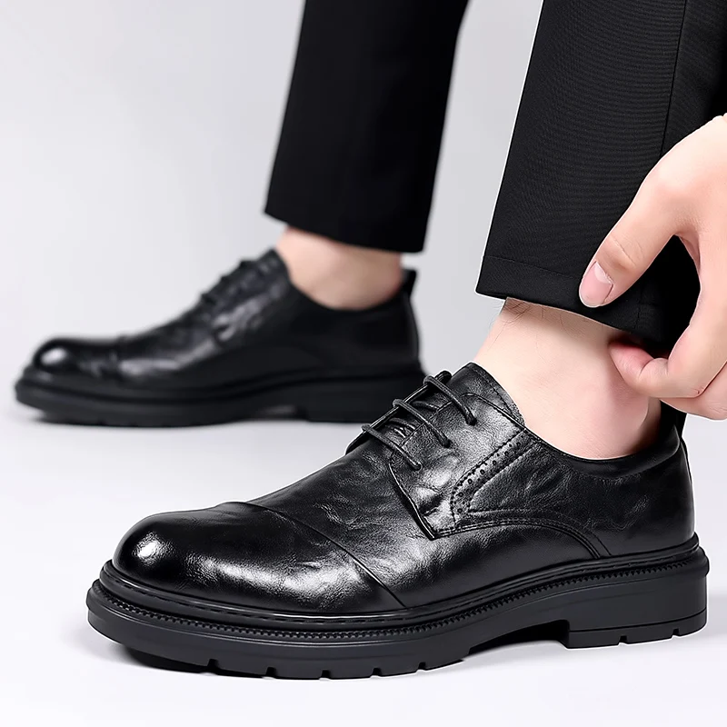 Men Genuine Leather Shoes Versatile Men's Casual Shoes Fashion Brand Man Oxford Lace Up Formal Dress Footwear mens shoes