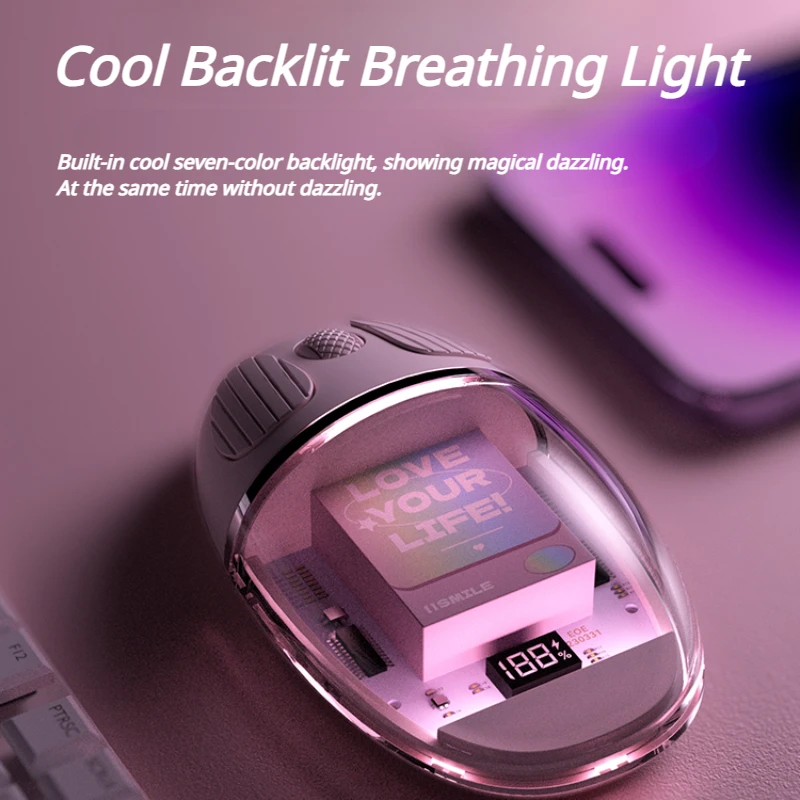 Echome-mouse Transparente sem Fio para Menina Retroiluminação Rgb Recarregável Portátil Mini Acessórios para Laptop Computador Ipad - Imagem 2