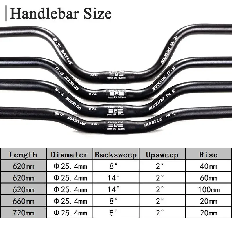 BUCKLOS Mountain Bike Handlebar 620/660/720mm Hi