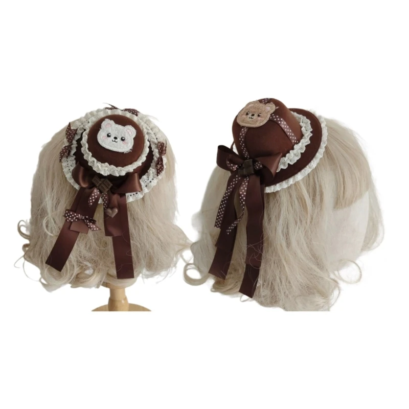 Elegant Lace Ladies Top Hat Chocolate Bowlers Hat for Dress up Photo Shooting
