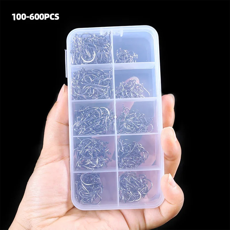 Fishing Hooks Carbon Steel Circle Hooks 50-1600pc Barbed Jig Tackle Box