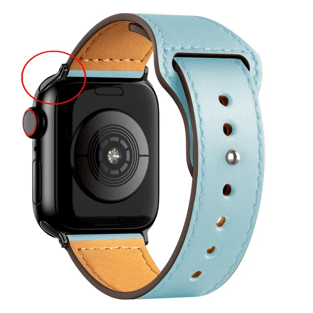 Leather strap For Apple watch band 44mm 40mm 42mm 38mm correa 44 mm wrist watchband Accessories bracelet iWatch serie 3 4 5 6 se 26 light blue