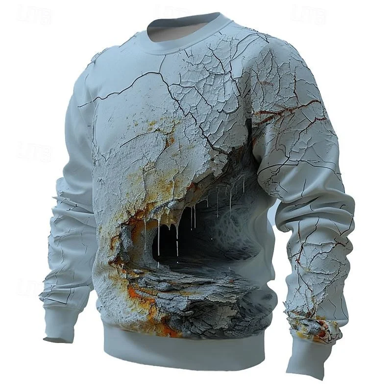 3D Printed Cave Hoodie For Men Fissure Graphic Pullover Casual Streetwear Round Neck Sweatshirt Hoodies Oversized Long Sleeves 3