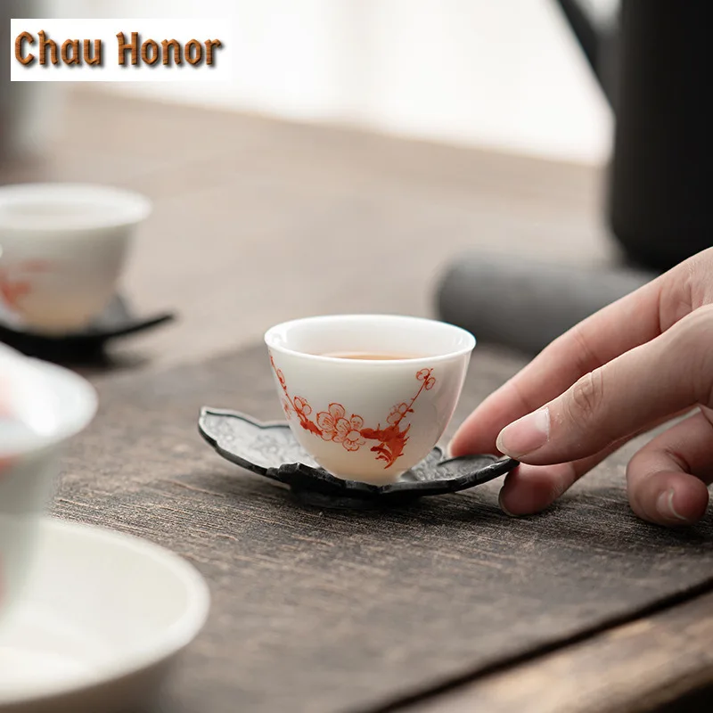 2pc/Set White Porcelain Sample Tea Cup Hand Painted Orchid Art Master Cup Tea Cup Household Kung Fu Tea Set Tea Ceremony 35ml