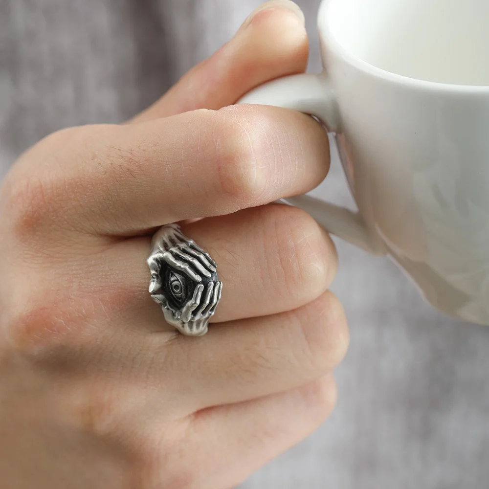 Retro Exaggeration Big Eyes Art Man Ring Fashion Personality Open Adjustable  Ring For Women Accessories 2