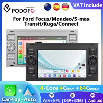 Podofo 7 "Radio de coche inalámbrico CarPlay Android Radio para Ford Focus/Mondeo/S-Max Transit/Kuga conectar Multimedia GPS RDS Autoradio 1