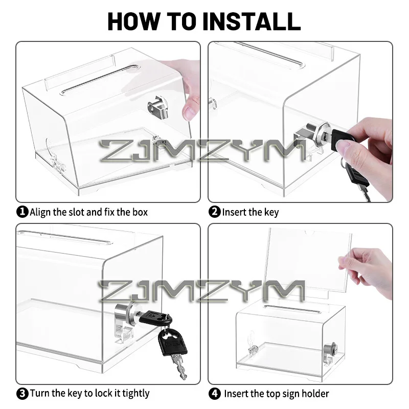 다용도 1Pc 카드 보관함, 잠금 가능 기부함, 열쇠가 있는 아크릴 디스펜서, 아크릴 기부함