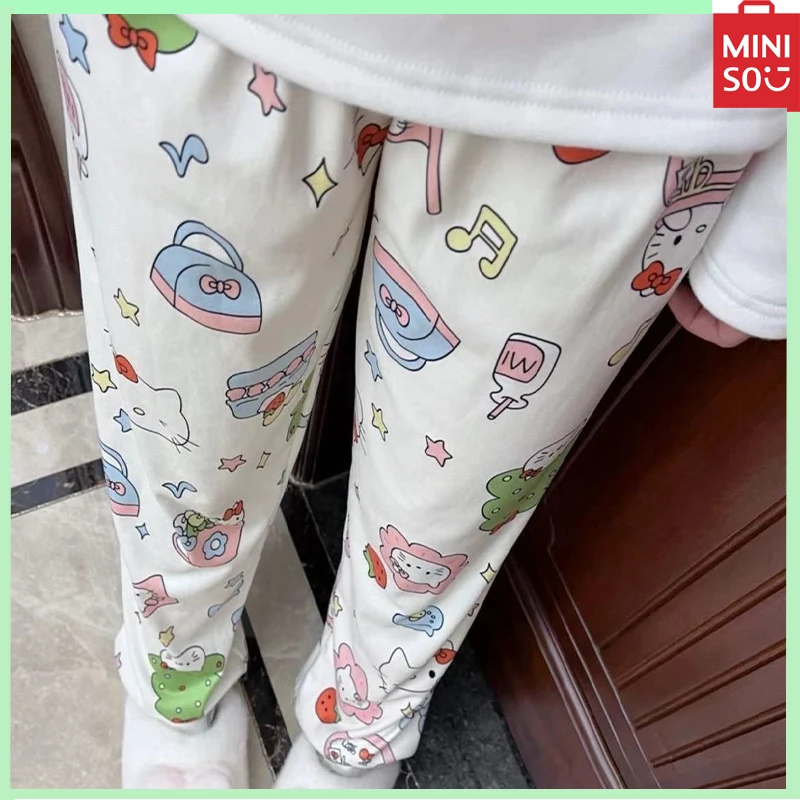 

2024 New Miniso Sanrio Hello Kitty Melody Kuromi Y2K Women's Home Casual Pajama Pants Cotton Loose Plus Size Pants Gift
