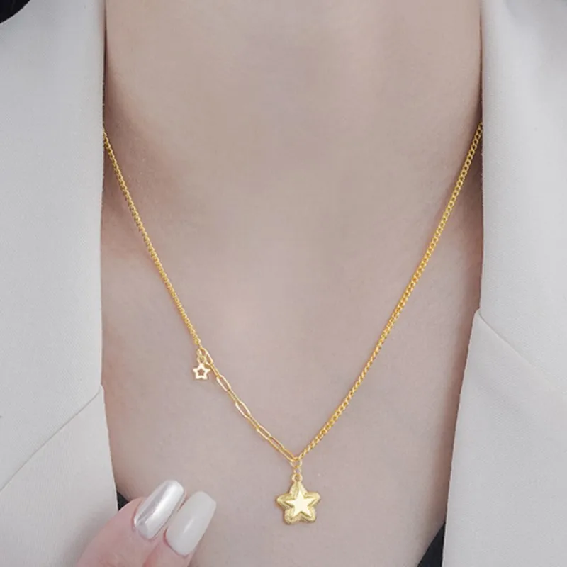 14K Gold Plated Star Shape Necklace for Women Elegant Adorable Luckly Star Chain Neck Decotraion Choker Jewelry Best Gift