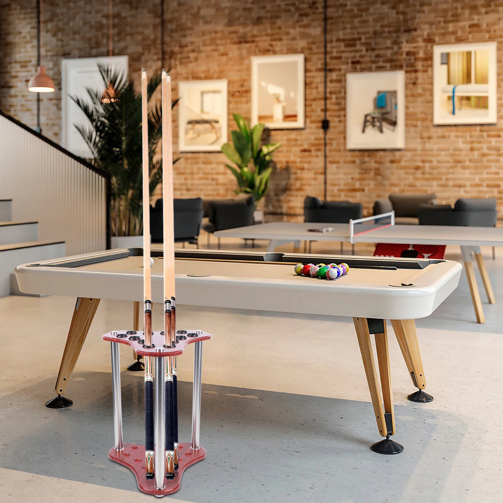 Red-12-Hole-Pool-Cue-Rack-Wood-Billiard-Racks-Display-Floor-Pool-Cue ...