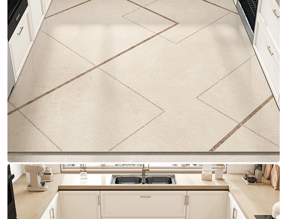 Kitchen Floor Mat Large Area Waterproof Carpet Pvc Leather Oil-proof Non-slip Foot Mats Line Minimalist Home Decoration Rug