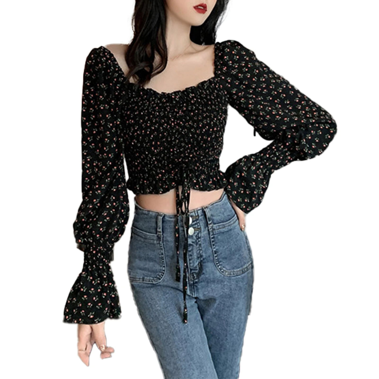 トップス hillda Dot Square Crop Top Dot Square Crop Top [Black] - HILLDA | 60% - Asian Fashion