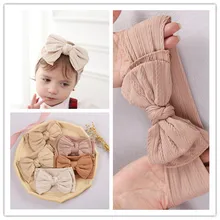 

1pcs Double Bow Baby Girl Headband Solid Color Bowknot Headwear Newborn Headwrap Elastic Jacquard Nylon Baby Hair Accessories