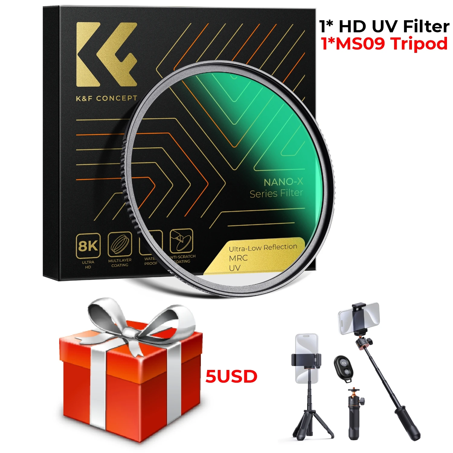 K&F Concept Filtro MCUV 58mm - Nano Revestimiento 28 Capas, Vidrio Óptico AGC Japón, Marco Ultrafino 3.3mm (Nano X Series)