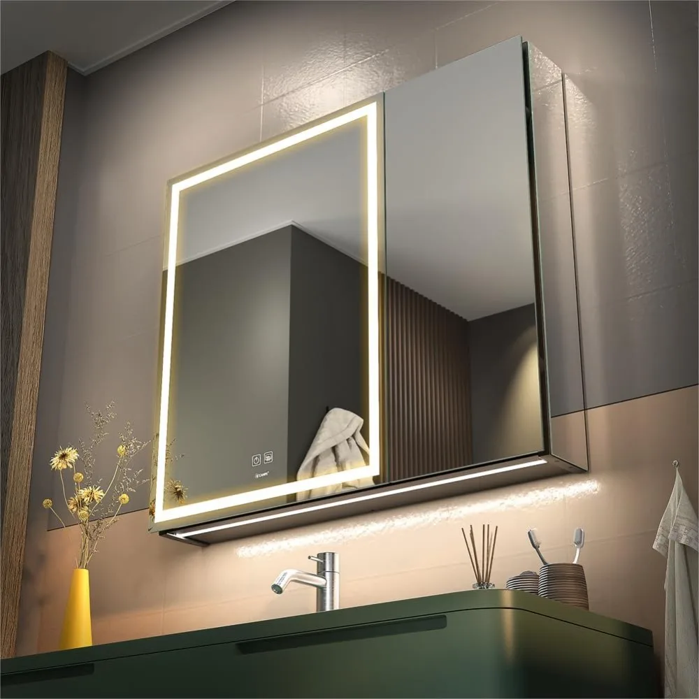 LED Dimmable Light Mirror with Anti-Fog Bathroom Medicine Cabinet