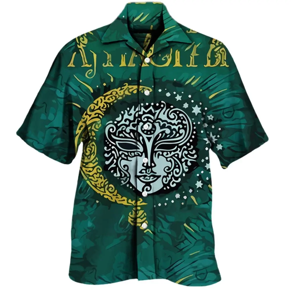 

Hawaiian Shirts Man Cuban Collar Short Sleeve Tops 2022 Vintage Skull Fashion Men Clothes Mayan Totem 3d Printing Men's Shirts