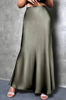 Elegant silk-like satin A-line midi skirt with high waist and mermaid tail for women in spring and summer - Image 6
