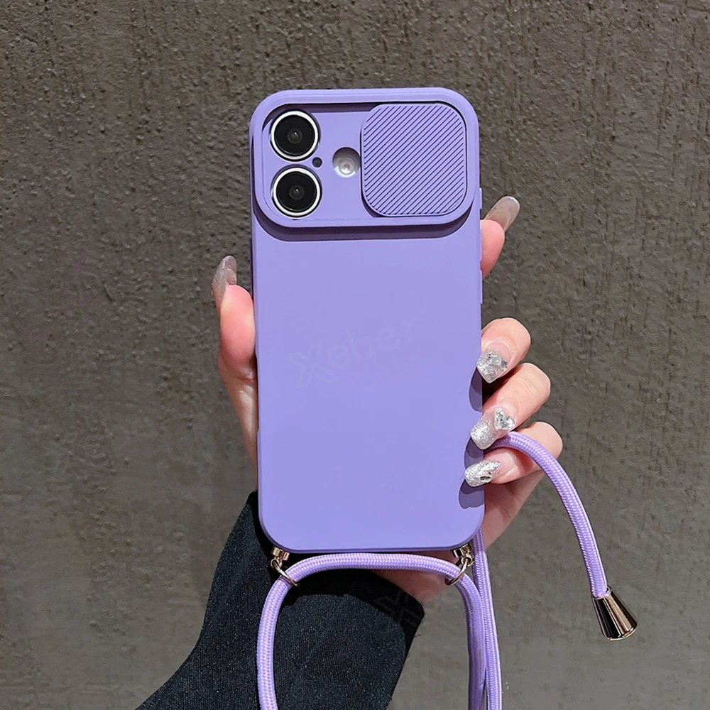 Stylish Crossbody Silicone Phone Case with Slide Camera Protection