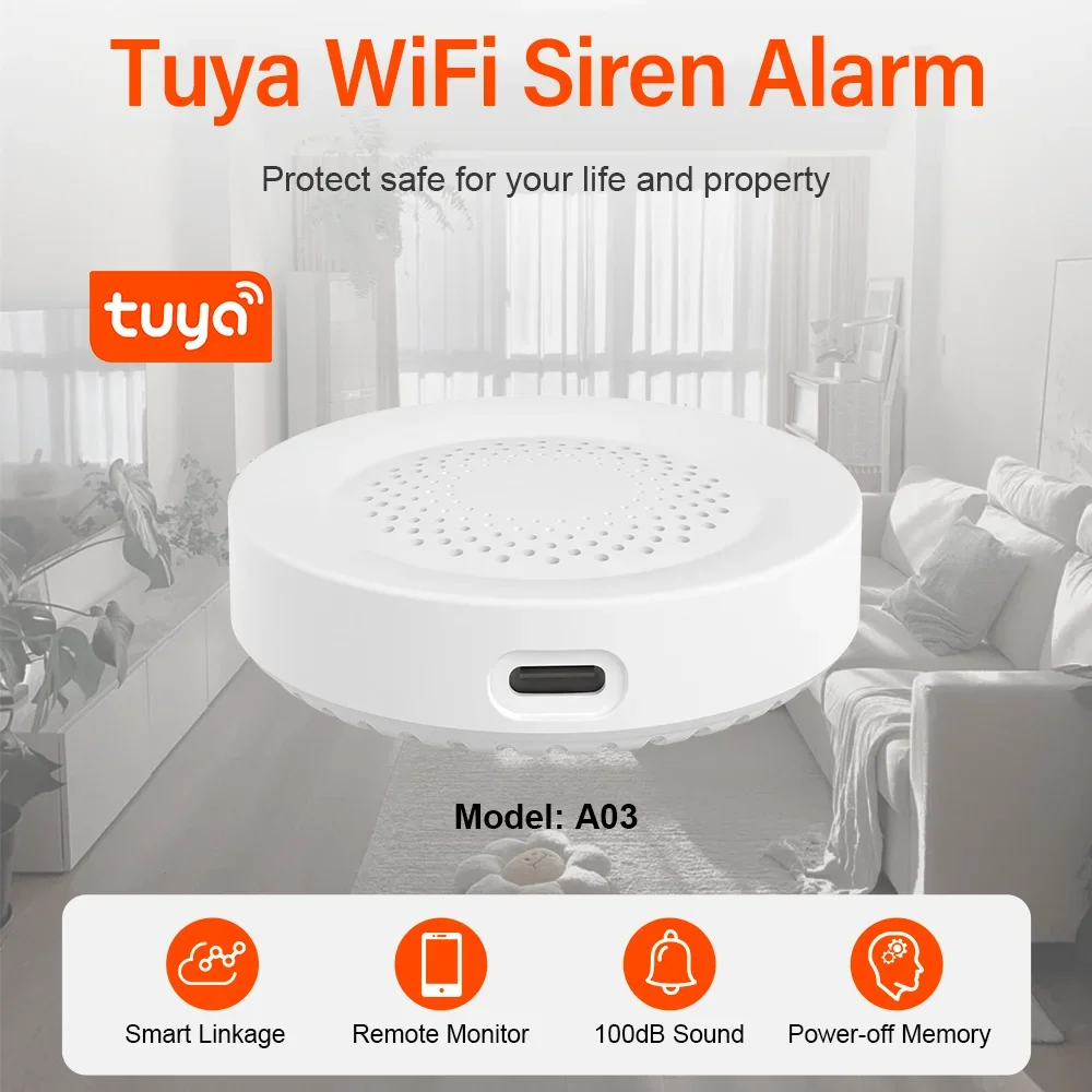 Tuya WiFi Siren Alarm For Smart Home Security 100db Speaker Works With Alexa Yandex Alice Tuya smart life