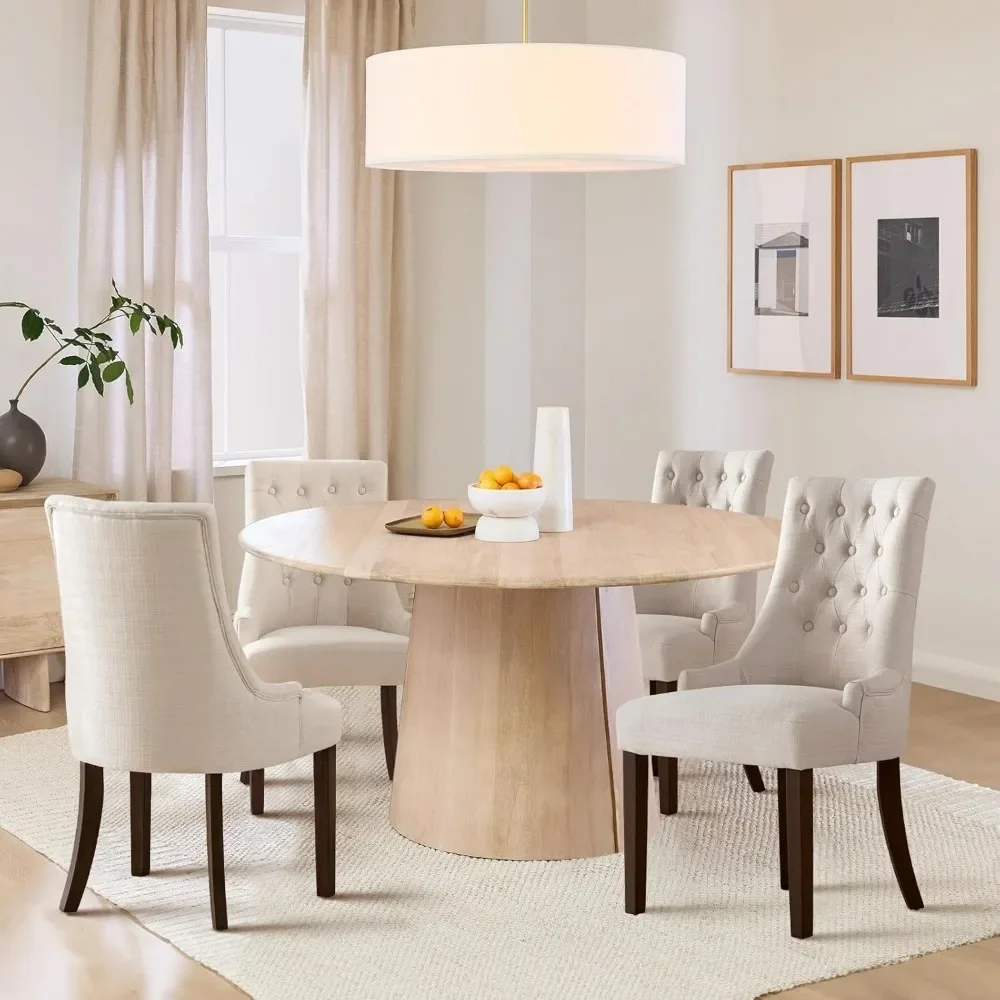 Description Picture 3 of item4-piece set of wing back dining chairs, fabric side dining chairs with plush buttons, living room kitchen - beige