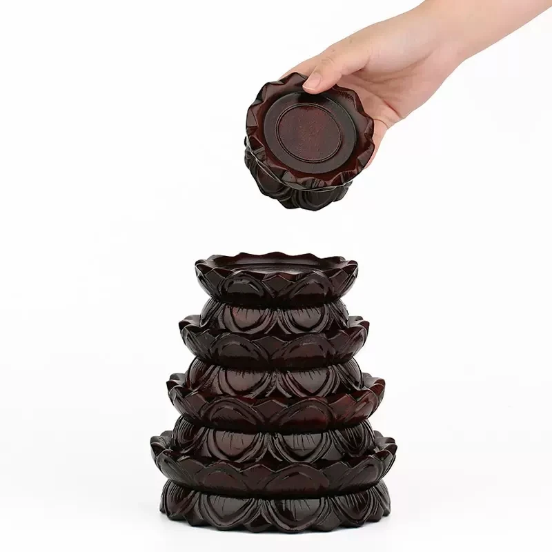 Solid Wood Round Shape Lotus Pedestal, Buddha Statue, Consecration Table, Incense Burner Base, Home Decoration