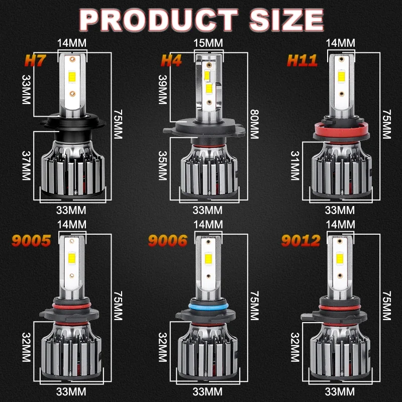LED Canbus LED 고출력 자동차 헤드라이트 전구, 미니 램프, 안개등, H4, H11, H7, H1, H8, 9005, HB3, 9006, HB4, 9012, HIR2, H9, H16, 3570 CS