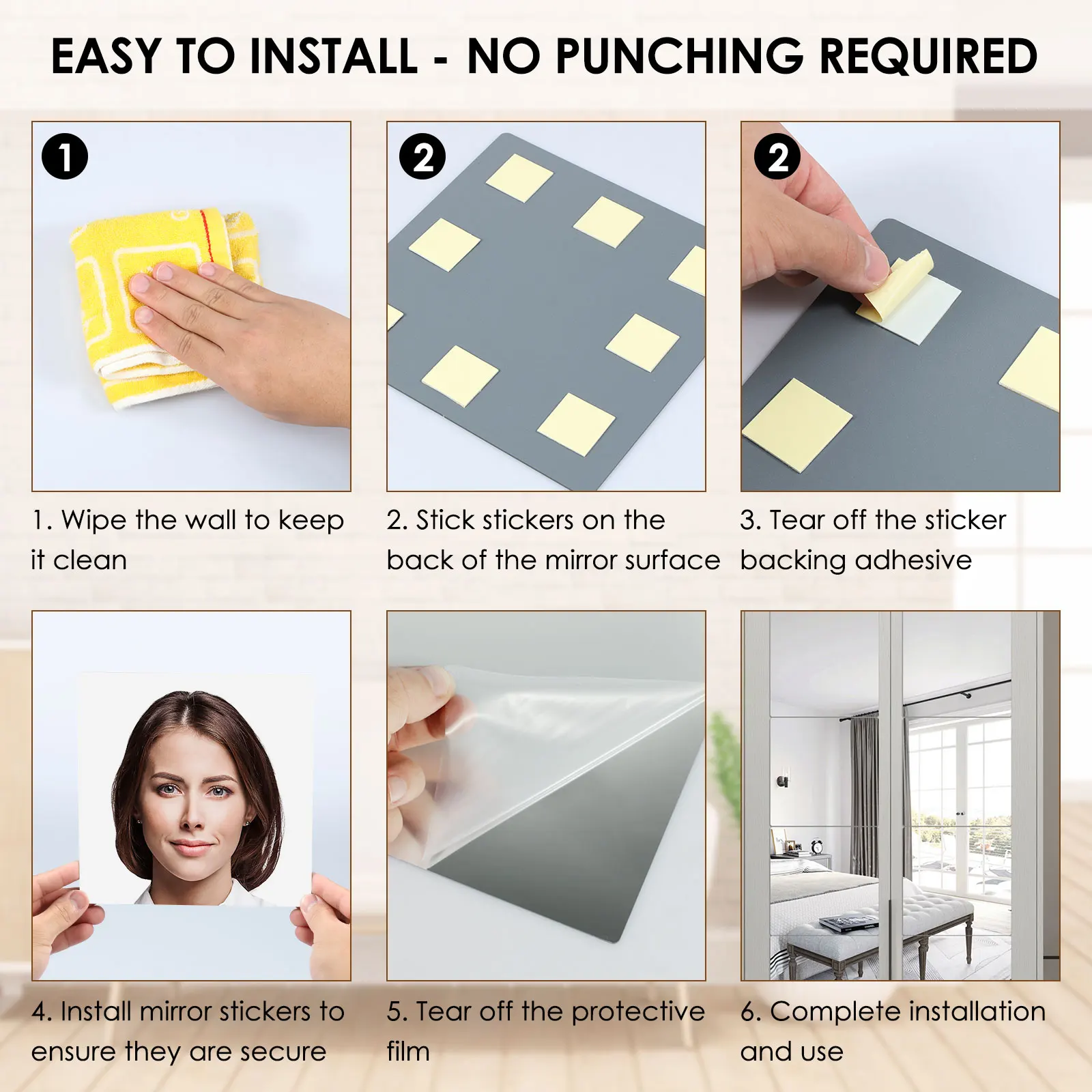 8PCS Mirror Wall Sticker Self Adhesive Mirror Tiles Acrylic Squares Home Decorative Stickers Sheets Acrylic