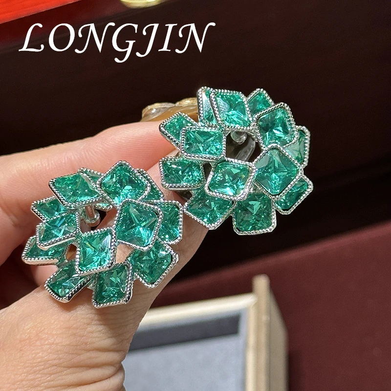 

2024 New Luxury Baroque Retro Emerald Double Layer Flower Earrings Silver Needle Women's Senior Party Accessories Jewelry Gift