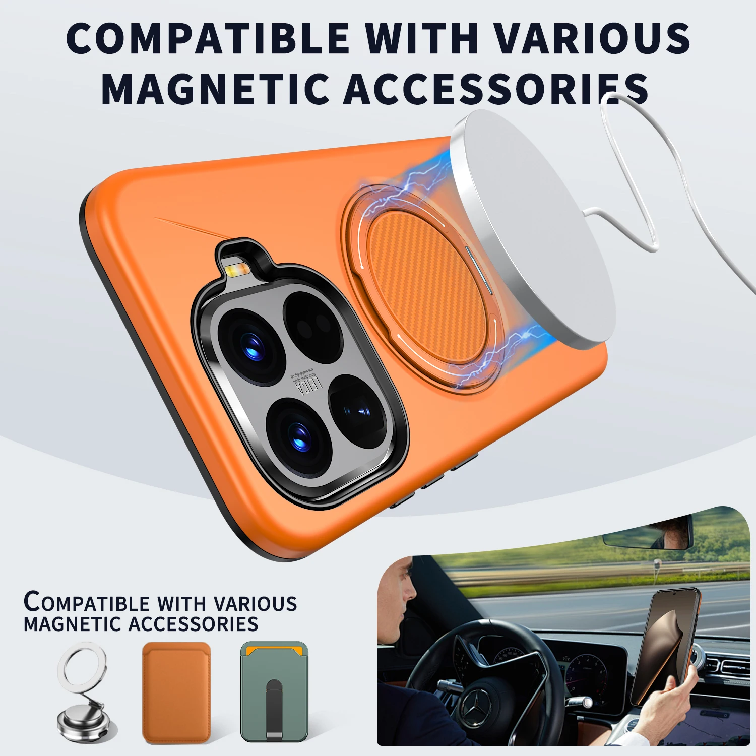 Rotating Magnetic Bracket Shockproof Phone Case - TPU Frame & Hard Plastic Protective Back Cover